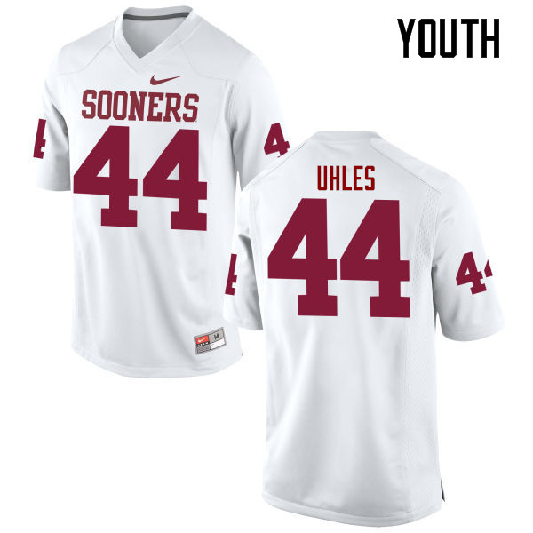 Youth Oklahoma Sooners #44 Jaxon Uhles College Football Jerseys Game-White - Click Image to Close